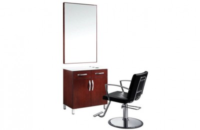 Aston styling station salon mirror with wood counter