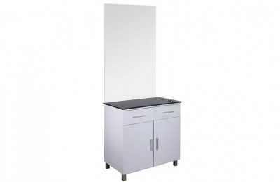 Aston styling station barber makeup mirror counter cabinets