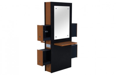 High Wood Barber Salon Cabinet Styling Mirror Station