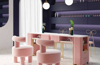 Modern metal nail bar station beauty shop double reception desk manicure table chair sets polish furniture